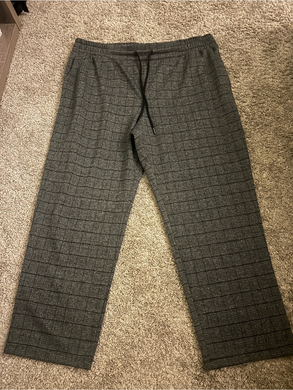 a new day Gray Plaid Drawstring Straight Leg Trousers